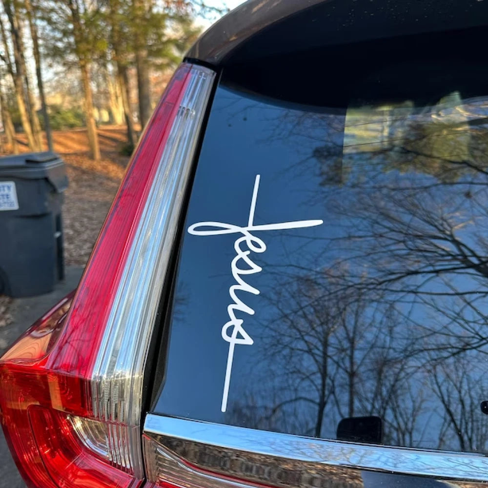 Sticker Voiture – Jesus Script & Croix