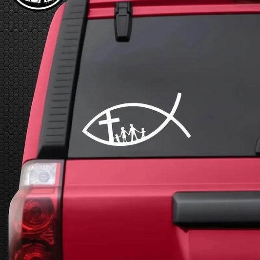 Sticker Voiture Ichthus – Famille & Croix