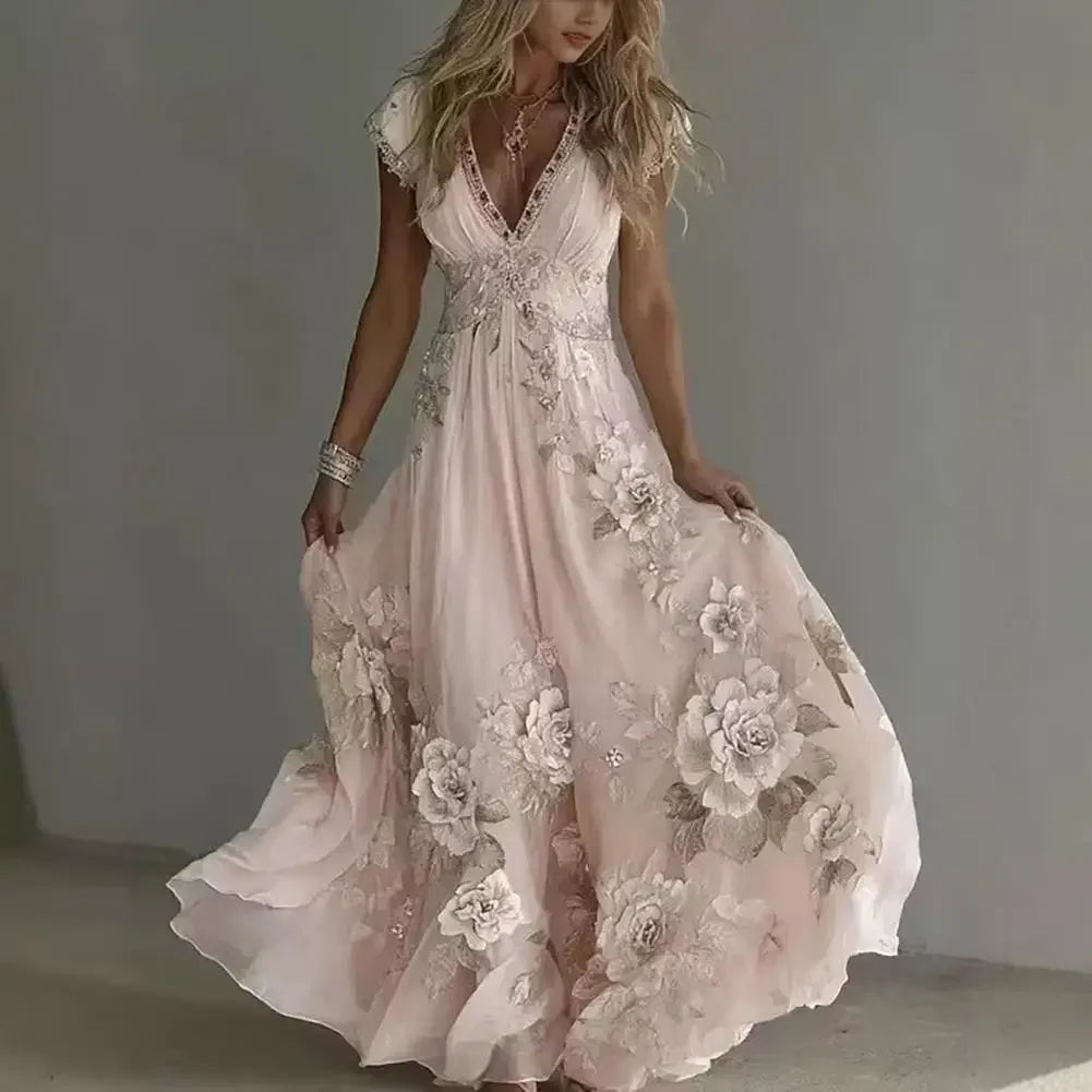 🌸 Robe Longue Bohème Fleurie Femme – Robe Maxi Chic Été & Vacances