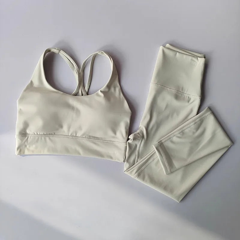 Ensemble Sport Femme Yoga &amp; Fitness – Brassière Croisée &amp; Legging Sculptant ✨ Du S au XL • Coloris Coffee, Black, Purple, Rose Red &amp; Beige