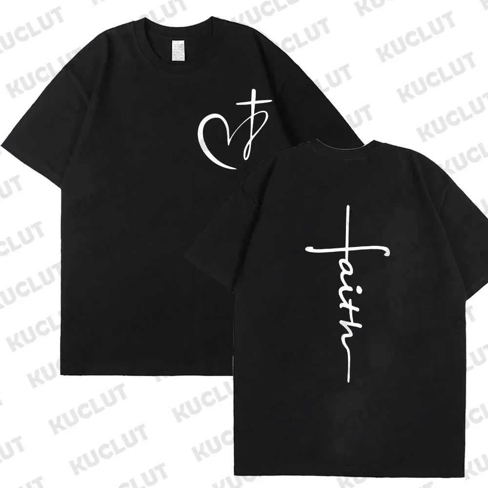 T-shirt chrétien femme « Faith » – Croix dorée ou argentée | Hope & Light Girlz