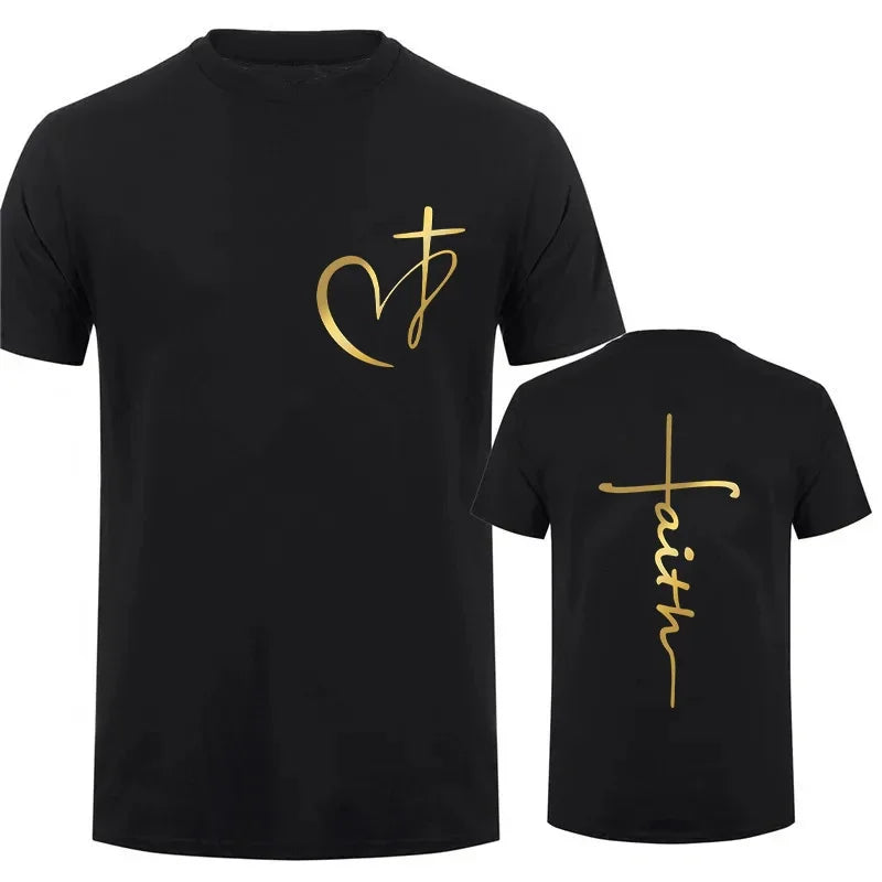 T-shirt chrétien femme « Faith » – Croix dorée ou argentée | Hope & Light Girlz