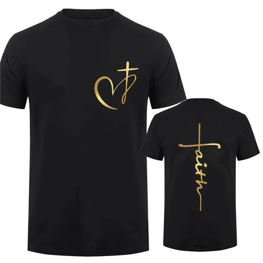 T-shirt chrétien femme « Faith » – Croix dorée ou argentée | Hope & Light Girlz