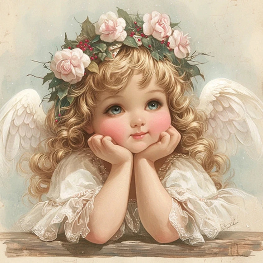 Tableau Diamond Painting – Petits Anges Vintage Chrétiens | Art de prière et détente spirituelle DIY