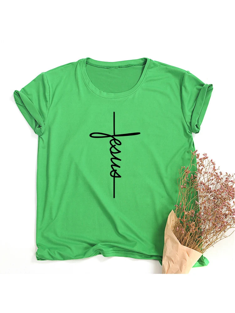 T-shirt “Jesus Cross” – Foi et Simplicité | T-shirt Chrétien Minimaliste pour Femme – Hope & Light Girlz