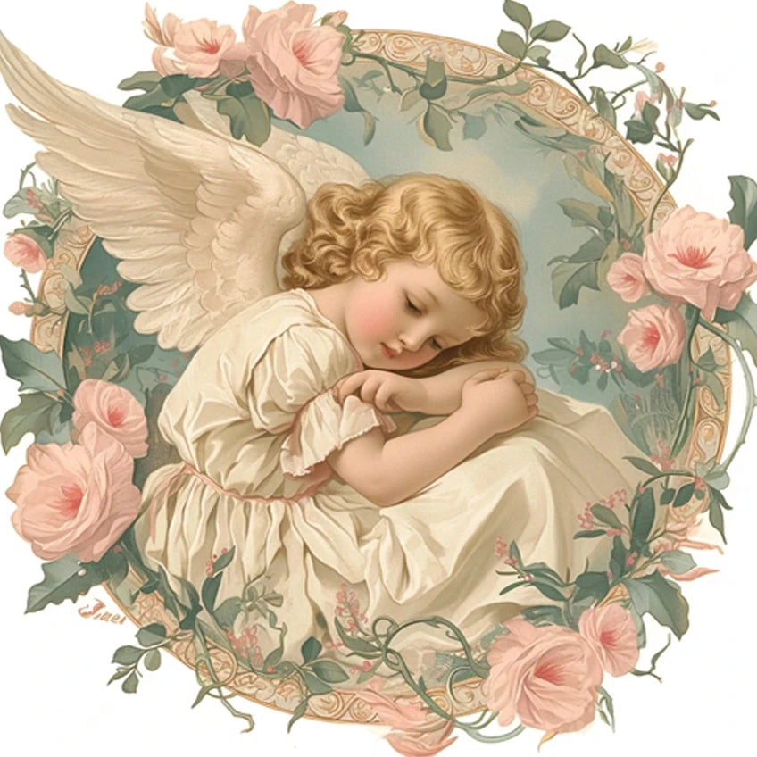 Tableau Diamond Painting – Petits Anges Vintage Chrétiens | Art de prière et détente spirituelle DIY