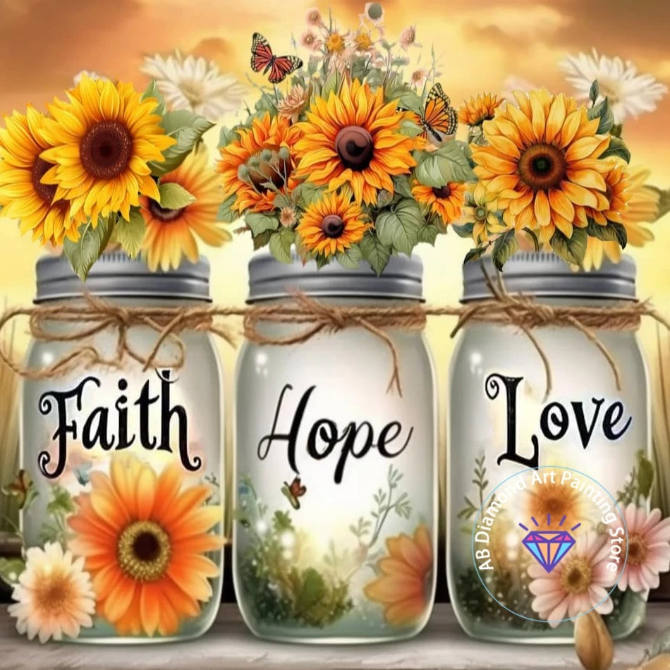 Tableau “Faith • Hope • Love” – Diamond Painting Chrétien | Art méditatif de lumière