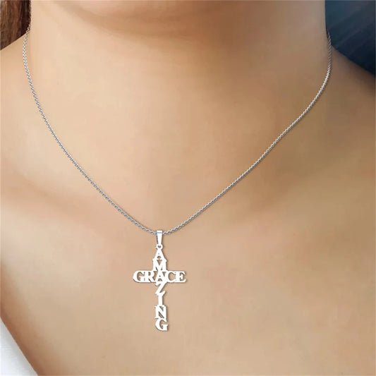 Collier “Amazing Grace” – Croix Acier Inoxydable | Bijou Chrétien Symbolique Hope & Light Girlz