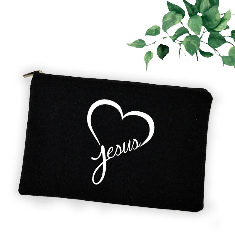 Trousse chrétienne “Faith Hope Love” – Pochette maquillage, stylos ou accessoires – Design croix et message de foi
