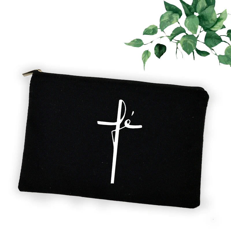 Trousse chrétienne “Faith Hope Love” – Pochette maquillage, stylos ou accessoires – Design croix et message de foi