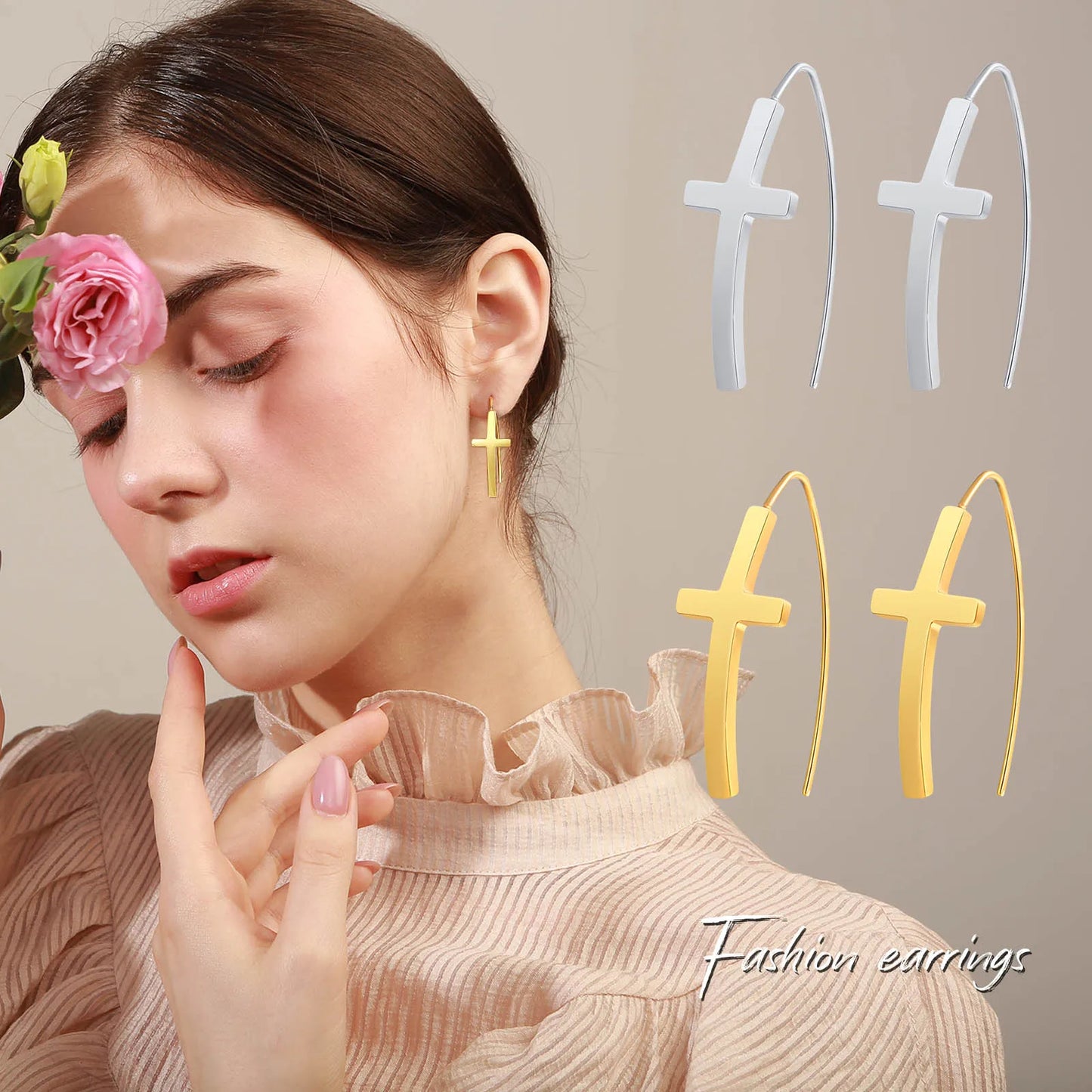 Boucles d’oreilles croix minimalistes en acier inoxydable – Foi et élégance moderne | Hope & Light Girlz