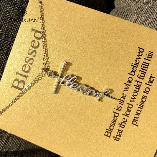 Collier “Blessed” avec Croix – Foi & Élégance | Plaqué argent ou or | Cadeau chrétien Hope & Light Girlz