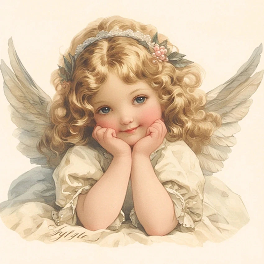 Tableau Diamond Painting – Petits Anges Vintage Chrétiens | Art de prière et détente spirituelle DIY