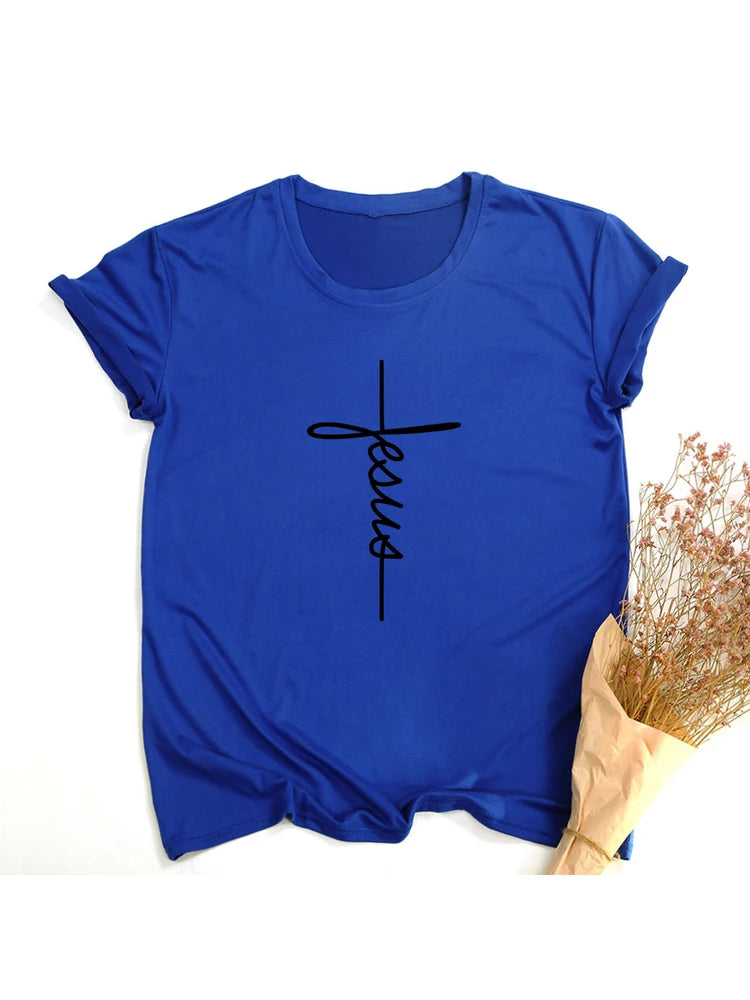 T-shirt “Jesus Cross” – Foi et Simplicité | T-shirt Chrétien Minimaliste pour Femme – Hope & Light Girlz
